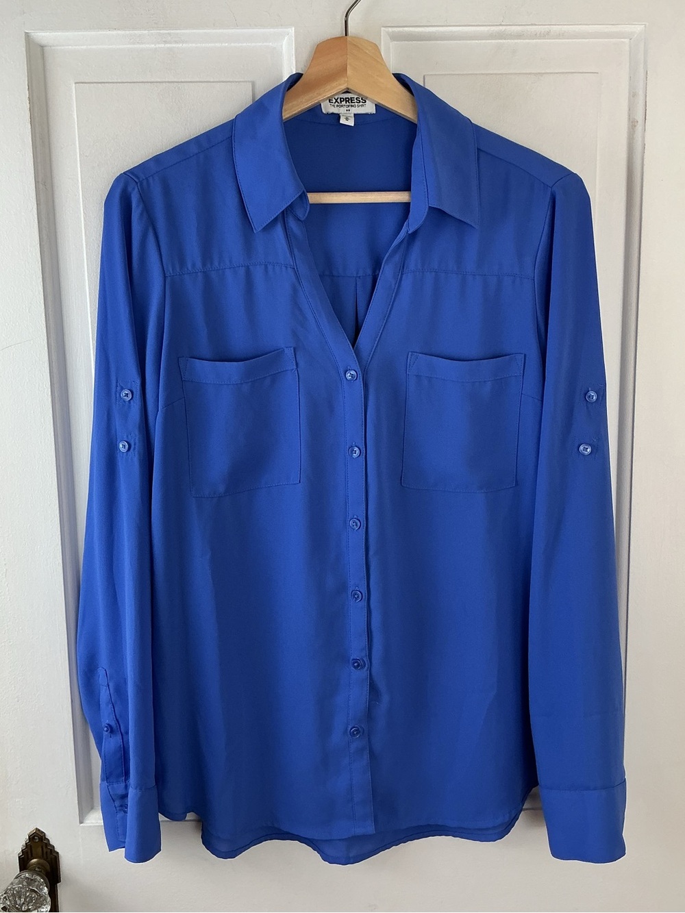 Express The Portofino Shirt Womens M Periwinkle Blue Button Down